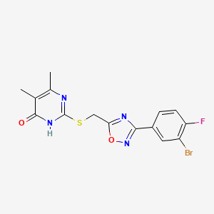 molecular formula C15H12BrFN4O2S B2892174 2-({[3-(3-Bromo-4-fluorophenyl)-1,2,4-oxadiazol-5-yl]methyl}sulfanyl)-5,6-dimethyl-4-pyrimidinol CAS No. 1207040-13-8
