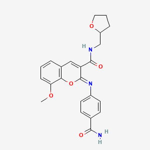 (2Z)-2-[(4-carbamoylphenyl)imino]-8-methoxy-N-(tetrahydrofuran-2-ylmethyl)-2H-chromene-3-carboxamide