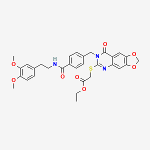 molecular formula C31H31N3O8S B2892212 Ethyl ({7-[4-({[2-(3,4-dimethoxyphenyl)ethyl]amino}carbonyl)benzyl]-8-oxo-7,8-dihydro[1,3]dioxolo[4,5-g]quinazolin-6-yl}thio)acetate CAS No. 688062-12-6