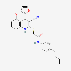 molecular formula C26H27N3O3S B2892226 N-(4-butylphenyl)-2-{[3-cyano-4-(furan-2-yl)-5-oxo-1,4,5,6,7,8-hexahydroquinolin-2-yl]sulfanyl}acetamide CAS No. 799821-24-2