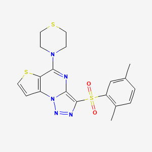 molecular formula C19H19N5O2S3 B2892281 10-(2,5-dimethylbenzenesulfonyl)-7-(thiomorpholin-4-yl)-5-thia-1,8,11,12-tetraazatricyclo[7.3.0.0?,?]dodeca-2(6),3,7,9,11-pentaene CAS No. 931324-63-9