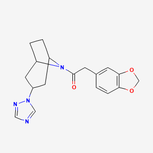 molecular formula C18H20N4O3 B2892287 1-((1R,5S)-3-(1H-1,2,4-triazol-1-yl)-8-azabicyclo[3.2.1]octan-8-yl)-2-(benzo[d][1,3]dioxol-5-yl)ethan-1-one CAS No. 2309805-50-1