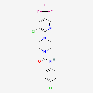 molecular formula C17H15Cl2F3N4O B2892288 4-[3-chloro-5-(trifluoromethyl)pyridin-2-yl]-N-(4-chlorophenyl)piperazine-1-carboxamide CAS No. 856186-76-0