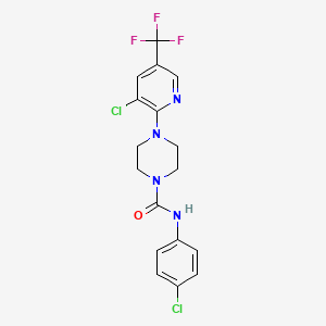 molecular formula C17H15Cl2F3N4O B2892288 N-(4-chlorophenyl)-4-[3-chloro-5-(trifluoromethyl)pyridin-2-yl]piperazine-1-carboxamide CAS No. 856186-76-0