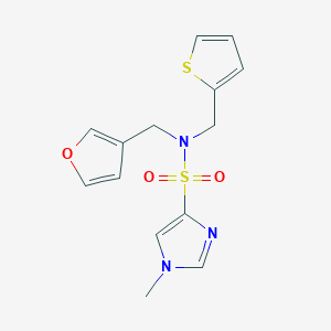 molecular formula C14H15N3O3S2 B2892343 N-(furan-3-ylmethyl)-1-methyl-N-(thiophen-2-ylmethyl)-1H-imidazole-4-sulfonamide CAS No. 1428360-22-8
