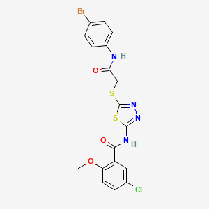 molecular formula C18H14BrClN4O3S2 B2892350 N-[5-({[(4-bromophenyl)carbamoyl]methyl}sulfanyl)-1,3,4-thiadiazol-2-yl]-5-chloro-2-methoxybenzamide CAS No. 389073-10-3