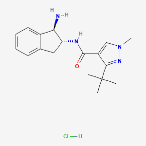 B2892493 N-[(1R,2R)-1-Amino-2,3-dihydro-1H-inden-2-yl]-3-tert-butyl-1-methylpyrazole-4-carboxamide;hydrochloride CAS No. 2418594-68-8