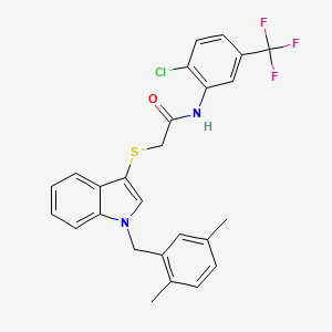 molecular formula C26H22ClF3N2OS B2892547 N-[2-chloro-5-(trifluoromethyl)phenyl]-2-({1-[(2,5-dimethylphenyl)methyl]-1H-indol-3-yl}sulfanyl)acetamide CAS No. 681280-00-2