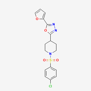 molecular formula C17H16ClN3O4S B2892552 2-(1-((4-Chlorophenyl)sulfonyl)piperidin-4-yl)-5-(furan-2-yl)-1,3,4-oxadiazole CAS No. 1171192-80-5