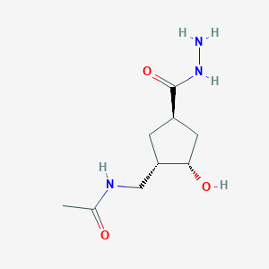 B2892569 N-[[(1S,2S,4R)-4-(Hydrazinecarbonyl)-2-hydroxycyclopentyl]methyl]acetamide CAS No. 2138150-31-7