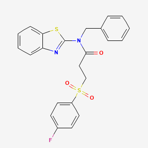molecular formula C23H19FN2O3S2 B2892644 N-(1,3-benzothiazol-2-yl)-N-benzyl-3-(4-fluorobenzenesulfonyl)propanamide CAS No. 941925-73-1