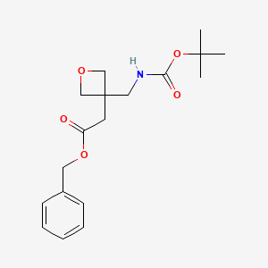 molecular formula C18H25NO5 B2892658 Benzyl 2-(3-(((tert-butoxycarbonyl)amino)methyl)oxetan-3-yl)acetate CAS No. 1404193-76-5