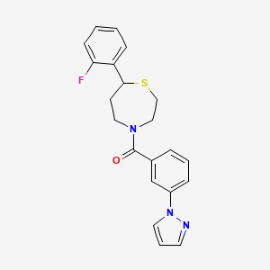 molecular formula C21H20FN3OS B2892664 7-(2-fluorophenyl)-4-[3-(1H-pyrazol-1-yl)benzoyl]-1,4-thiazepane CAS No. 1706302-55-7