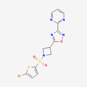 molecular formula C13H10BrN5O3S2 B2892790 5-(1-((5-Bromothiophen-2-yl)sulfonyl)azetidin-3-yl)-3-(pyrimidin-2-yl)-1,2,4-oxadiazole CAS No. 1331269-00-1