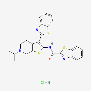 molecular formula C25H23ClN4OS3 B2892834 N-(3-(benzo[d]thiazol-2-yl)-6-isopropyl-4,5,6,7-tetrahydrothieno[2,3-c]pyridin-2-yl)benzo[d]thiazole-2-carboxamide hydrochloride CAS No. 1189448-98-3
