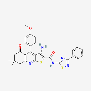 molecular formula C29H25N5O3S2 B2892839 3-amino-4-(4-methoxyphenyl)-7,7-dimethyl-5-oxo-N-(3-phenyl-1,2,4-thiadiazol-5-yl)-5H,6H,7H,8H-thieno[2,3-b]quinoline-2-carboxamide CAS No. 670271-28-0