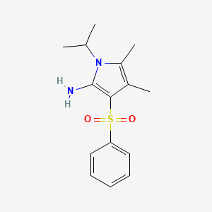 molecular formula C15H20N2O2S B2892882 3-(Benzenesulfonyl)-4,5-dimethyl-1-(propan-2-yl)-1H-pyrrol-2-amine CAS No. 924834-47-9
