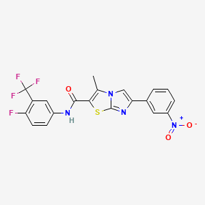 molecular formula C20H12F4N4O3S B2892885 N-[4-fluoro-3-(trifluoromethyl)phenyl]-3-methyl-6-(3-nitrophenyl)imidazo[2,1-b][1,3]thiazole-2-carboxamide CAS No. 941963-58-2