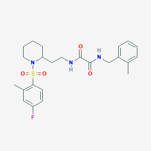 molecular formula C24H30FN3O4S B2892956 N-{2-[1-(4-fluoro-2-methylbenzenesulfonyl)piperidin-2-yl]ethyl}-N'-[(2-methylphenyl)methyl]ethanediamide CAS No. 898427-07-1