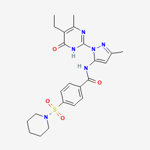 molecular formula C23H28N6O4S B2892975 N-(1-(5-ethyl-4-methyl-6-oxo-1,6-dihydropyrimidin-2-yl)-3-methyl-1H-pyrazol-5-yl)-4-(piperidin-1-ylsulfonyl)benzamide CAS No. 1020518-69-7