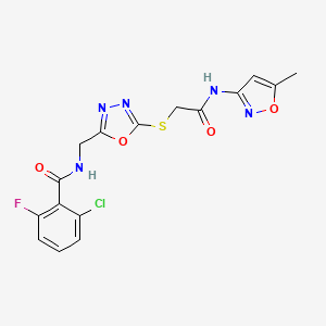 molecular formula C16H13ClFN5O4S B2892996 2-chloro-6-fluoro-N-((5-((2-((5-methylisoxazol-3-yl)amino)-2-oxoethyl)thio)-1,3,4-oxadiazol-2-yl)methyl)benzamide CAS No. 851860-52-1