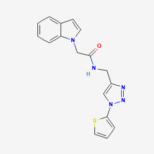 molecular formula C17H15N5OS B2893000 2-(1H-indol-1-yl)-N-((1-(thiophen-2-yl)-1H-1,2,3-triazol-4-yl)methyl)acetamide CAS No. 2191403-88-8