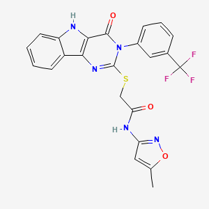 molecular formula C23H16F3N5O3S B2893112 N-(5-methyl-1,2-oxazol-3-yl)-2-({4-oxo-3-[3-(trifluoromethyl)phenyl]-3H,4H,5H-pyrimido[5,4-b]indol-2-yl}sulfanyl)acetamide CAS No. 536716-06-0