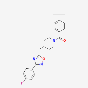 molecular formula C25H28FN3O2 B2893151 1-(4-Tert-butylbenzoyl)-4-{[3-(4-fluorophenyl)-1,2,4-oxadiazol-5-yl]methyl}piperidine CAS No. 1775302-49-2