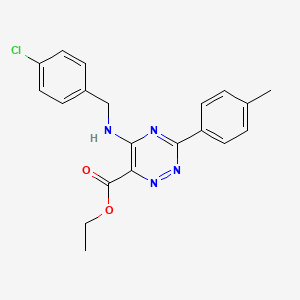 molecular formula C20H19ClN4O2 B2893156 Ethyl 5-[(4-chlorobenzyl)amino]-3-(4-methylphenyl)-1,2,4-triazine-6-carboxylate CAS No. 339098-45-2