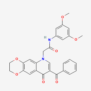 molecular formula C28H24N2O7 B2893222 2-(8-benzoyl-9-oxo-2,3-dihydro-[1,4]dioxino[2,3-g]quinolin-6-yl)-N-(3,5-dimethoxyphenyl)acetamide CAS No. 866348-64-3
