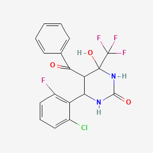 molecular formula C18H13ClF4N2O3 B2893225 5-Benzoyl-6-(2-chloro-6-fluorophenyl)-4-hydroxy-4-(trifluoromethyl)-1,3-diazinan-2-one CAS No. 623936-47-0