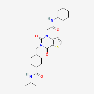 molecular formula C25H36N4O4S B2893233 4-((1-(2-(cyclohexylamino)-2-oxoethyl)-2,4-dioxo-1,2-dihydrothieno[3,2-d]pyrimidin-3(4H)-yl)methyl)-N-isopropylcyclohexanecarboxamide CAS No. 941906-88-3
