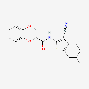 molecular formula C19H18N2O3S B2893236 N-(3-cyano-6-methyl-4,5,6,7-tetrahydrobenzo[b]thiophen-2-yl)-2,3-dihydrobenzo[b][1,4]dioxine-2-carboxamide CAS No. 850903-28-5