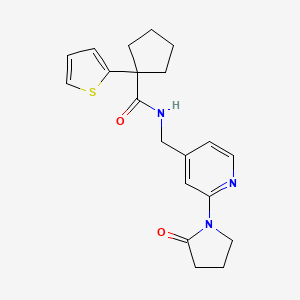 molecular formula C20H23N3O2S B2893262 N-((2-(2-oxopyrrolidin-1-yl)pyridin-4-yl)methyl)-1-(thiophen-2-yl)cyclopentanecarboxamide CAS No. 2034536-17-7