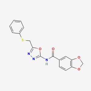 molecular formula C17H13N3O4S B2893332 N-(5-((phenylthio)methyl)-1,3,4-oxadiazol-2-yl)benzo[d][1,3]dioxole-5-carboxamide CAS No. 921921-33-7