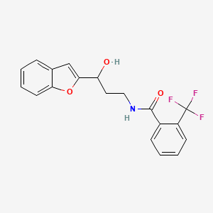 molecular formula C19H16F3NO3 B2893375 N-[3-(1-Benzofuran-2-YL)-3-hydroxypropyl]-2-(trifluoromethyl)benzamide CAS No. 1448069-71-3