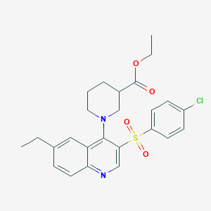 molecular formula C25H27ClN2O4S B2893376 Ethyl 1-(3-((4-chlorophenyl)sulfonyl)-6-ethylquinolin-4-yl)piperidine-3-carboxylate CAS No. 866865-84-1