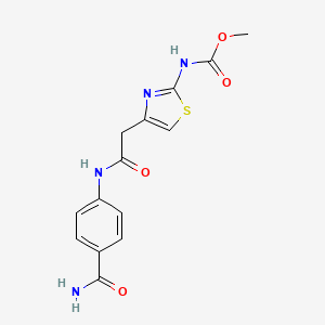 molecular formula C14H14N4O4S B2893408 Methyl (4-(2-((4-carbamoylphenyl)amino)-2-oxoethyl)thiazol-2-yl)carbamate CAS No. 946284-51-1