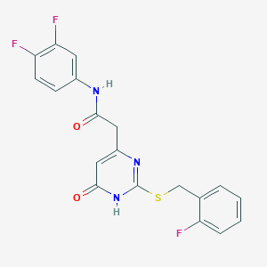 molecular formula C19H14F3N3O2S B2893416 N-(3,4-difluorophenyl)-2-(2-((2-fluorobenzyl)thio)-6-oxo-1,6-dihydropyrimidin-4-yl)acetamide CAS No. 1105213-52-2
