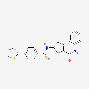 molecular formula C22H19N3O2S B2893449 N-(4-oxo-1,2,3,3a,4,5-hexahydropyrrolo[1,2-a]quinoxalin-2-yl)-4-(thiophen-2-yl)benzamide CAS No. 2034204-45-8