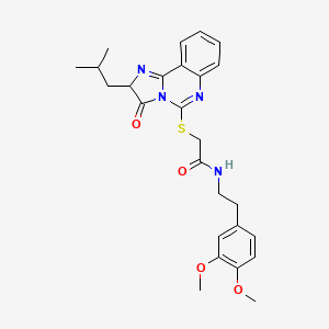 molecular formula C26H30N4O4S B2893486 N-[2-(3,4-dimethoxyphenyl)ethyl]-2-{[2-(2-methylpropyl)-3-oxo-2H,3H-imidazo[1,2-c]quinazolin-5-yl]sulfanyl}acetamide CAS No. 1022256-82-1