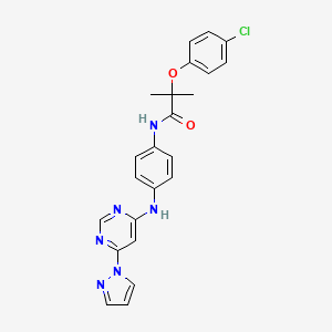 molecular formula C23H21ClN6O2 B2893491 2-(4-chlorophenoxy)-2-methyl-N-(4-{[6-(1H-pyrazol-1-yl)pyrimidin-4-yl]amino}phenyl)propanamide CAS No. 1203256-02-3