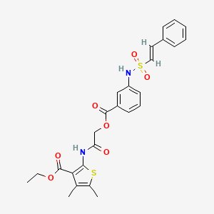 molecular formula C26H26N2O7S2 B2893513 ethyl 4,5-dimethyl-2-[[2-[3-[[(E)-2-phenylethenyl]sulfonylamino]benzoyl]oxyacetyl]amino]thiophene-3-carboxylate CAS No. 750603-10-2
