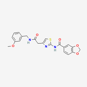 molecular formula C21H19N3O5S B2893537 N-(4-(2-((3-methoxybenzyl)amino)-2-oxoethyl)thiazol-2-yl)benzo[d][1,3]dioxole-5-carboxamide CAS No. 941943-66-4