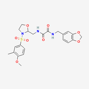 molecular formula C22H25N3O8S B2893547 N'-[(2H-1,3-benzodioxol-5-yl)methyl]-N-{[3-(4-methoxy-3-methylbenzenesulfonyl)-1,3-oxazolidin-2-yl]methyl}ethanediamide CAS No. 874804-46-3