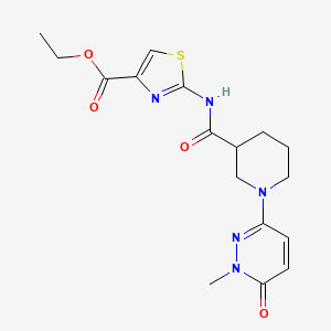 molecular formula C17H21N5O4S B2893564 Ethyl 2-(1-(1-methyl-6-oxo-1,6-dihydropyridazin-3-yl)piperidine-3-carboxamido)thiazole-4-carboxylate CAS No. 1396568-39-0
