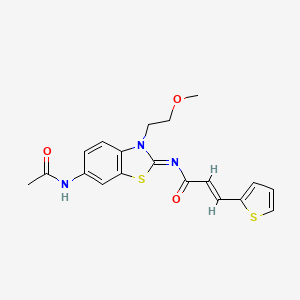 (E)-N-[6-acetamido-3-(2-methoxyethyl)-1,3-benzothiazol-2-ylidene]-3-thiophen-2-ylprop-2-enamide