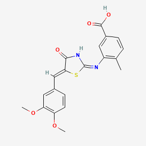 (Z)-3-((5-(3,4-dimethoxybenzylidene)-4-oxo-4,5-dihydrothiazol-2-yl)amino)-4-methylbenzoic acid