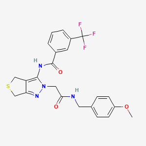 molecular formula C23H21F3N4O3S B2893639 N-(2-(2-((4-methoxybenzyl)amino)-2-oxoethyl)-4,6-dihydro-2H-thieno[3,4-c]pyrazol-3-yl)-3-(trifluoromethyl)benzamide CAS No. 1105218-50-5