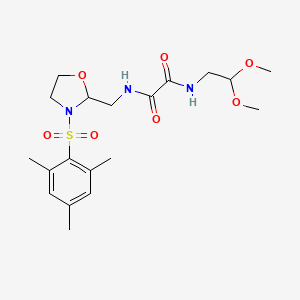 molecular formula C19H29N3O7S B2893655 N1-(2,2-dimethoxyethyl)-N2-((3-(mesitylsulfonyl)oxazolidin-2-yl)methyl)oxalamide CAS No. 868982-77-8